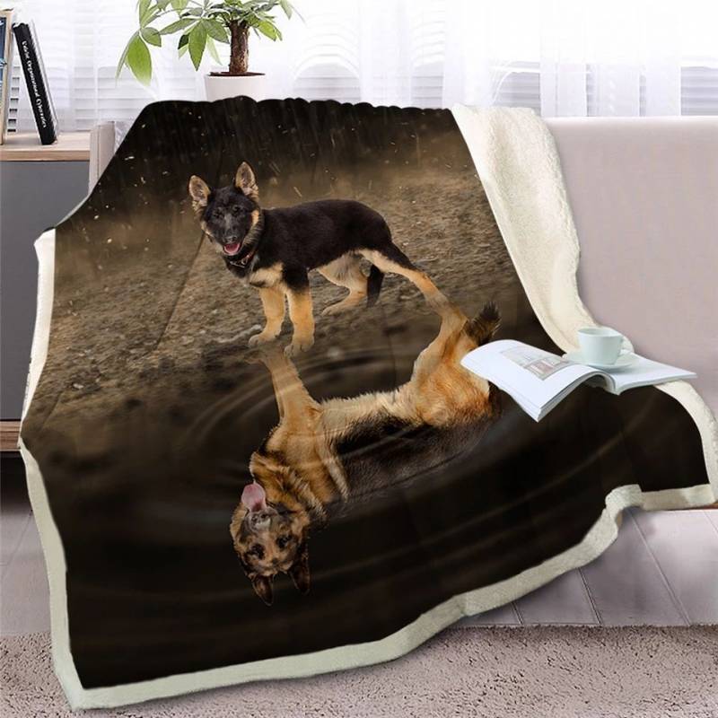 Puppy German Shepard Looking At Reflection CLH2511383F Sherpa Fleece Blanket