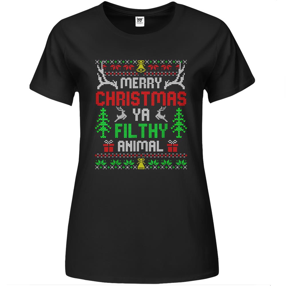 Alone At Home Movies Merry Christmas You Filty Animal Ugly Premium Womens T Shirts