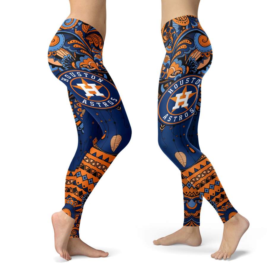 Colorful Boho Houston Astros Leggings With Fantastic Art