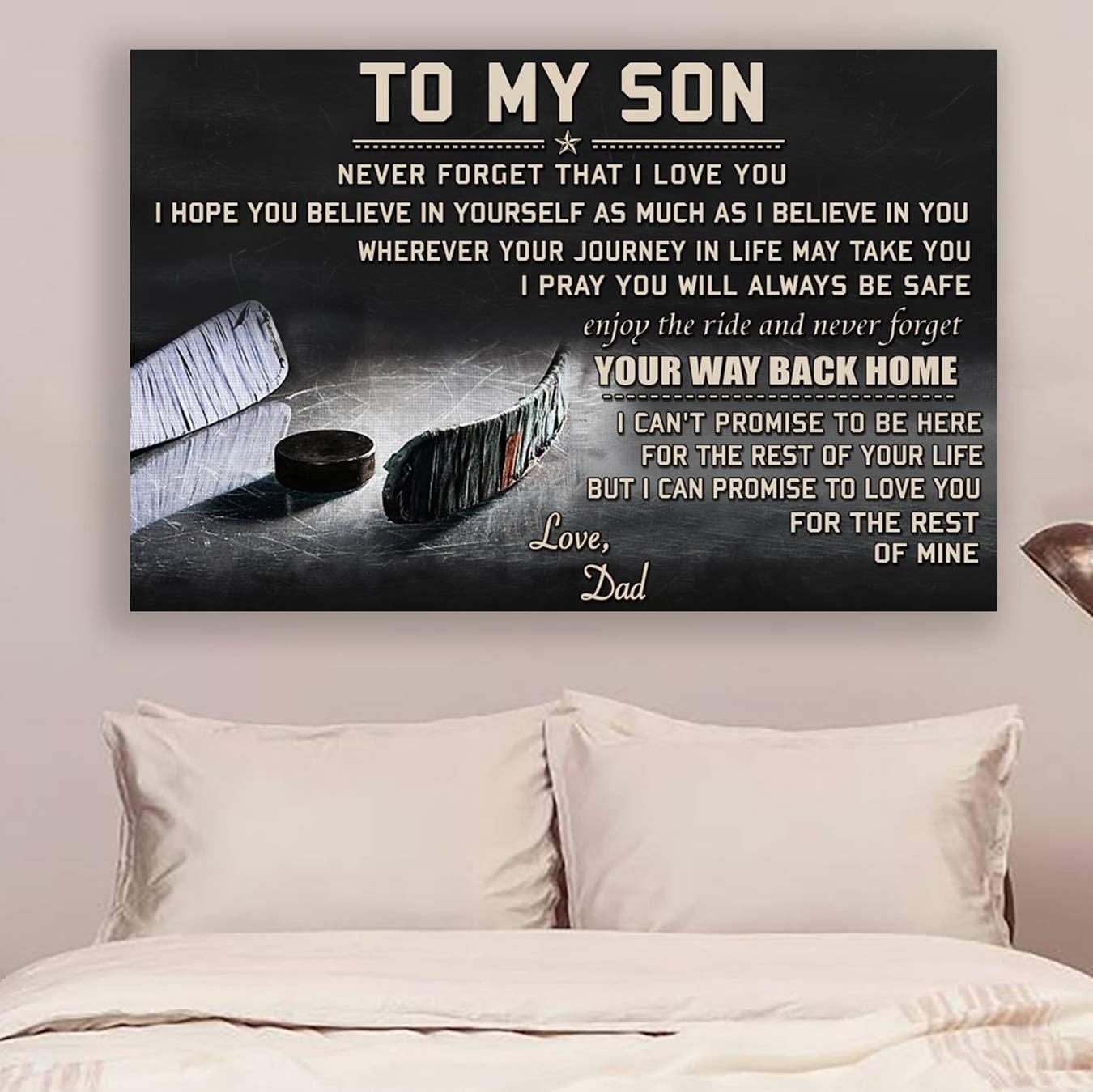 Poster for Room Aesthetic – Command Strips Wall Decor – Qh203 Customizable Hockey Poster – Dad to Son- Your Way Back Home