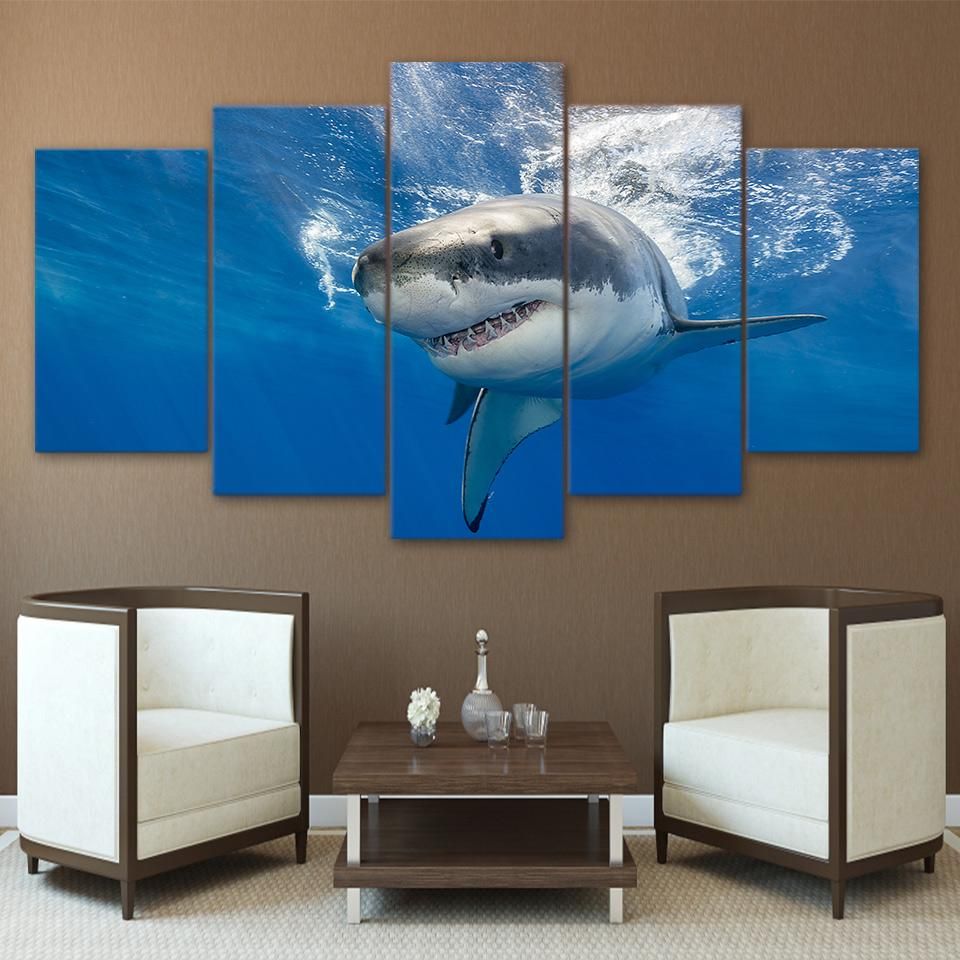 Shark Blue Ocean Animal 5 Panel Canvas Art Wall Decor