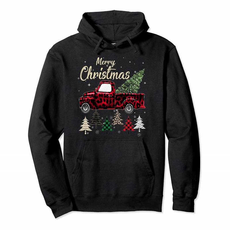 Xmas Trees Red Truck Leopard Print Pullover Hoodie, T-Shirt, Sweatshirt