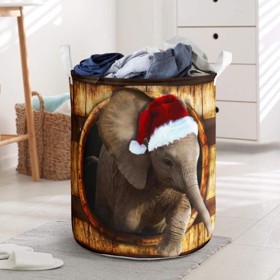 Elephant Wood Pattern 3D Christmas Laundry Basket Vintage Designs Gifts For Elephant Lovers