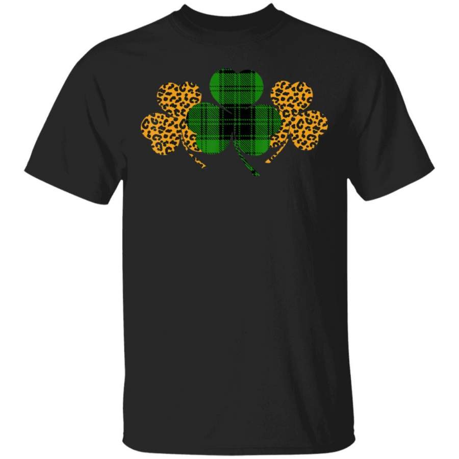 Three Shamrocks Leopard Buffalo Plaid Clover St Patricks Day T Shirt Saint Paddys Patricks Tshirt Lucky Shirts Drink Green Beer Irish Gifts Funny Tee