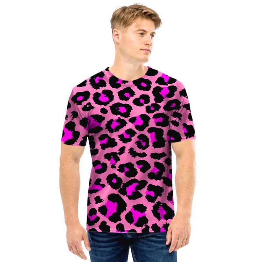 Pink Cheetah Leopard Men T Shirt