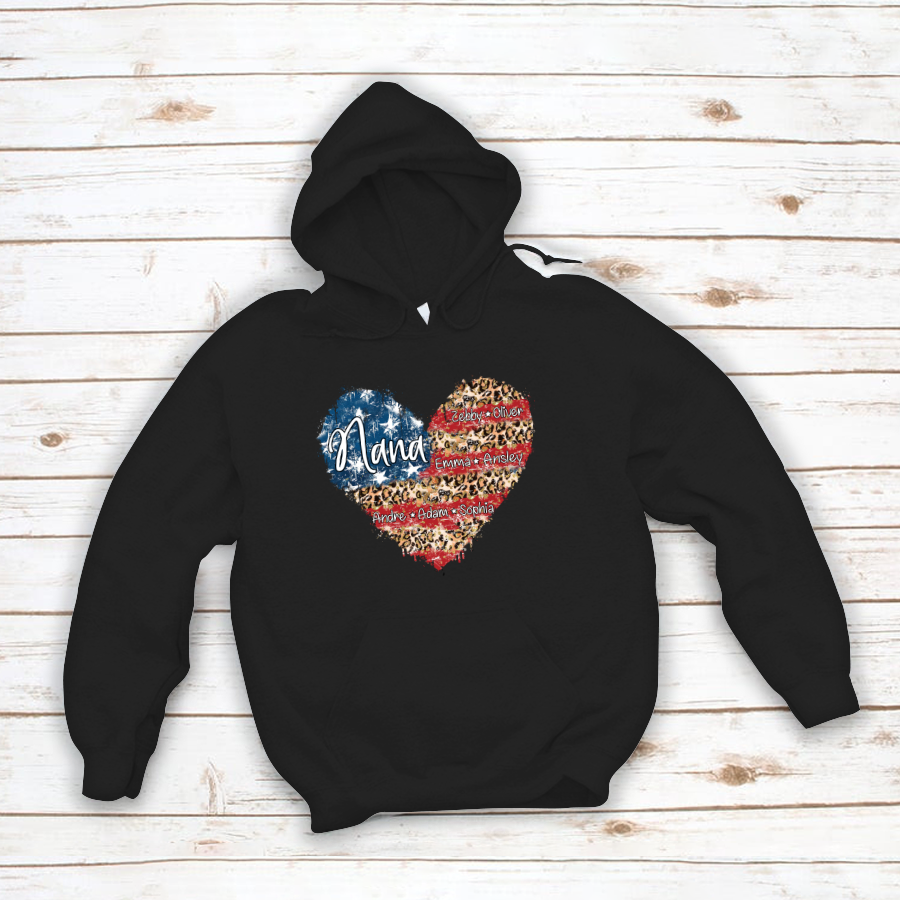 Personalized American Flag Nana Heart Leopard Hoodie