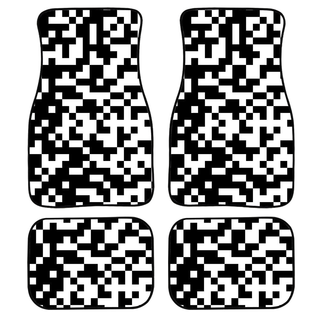 Black And White Pixel Pattern Print Front And Back Car Floor Mats, Front Car Mat