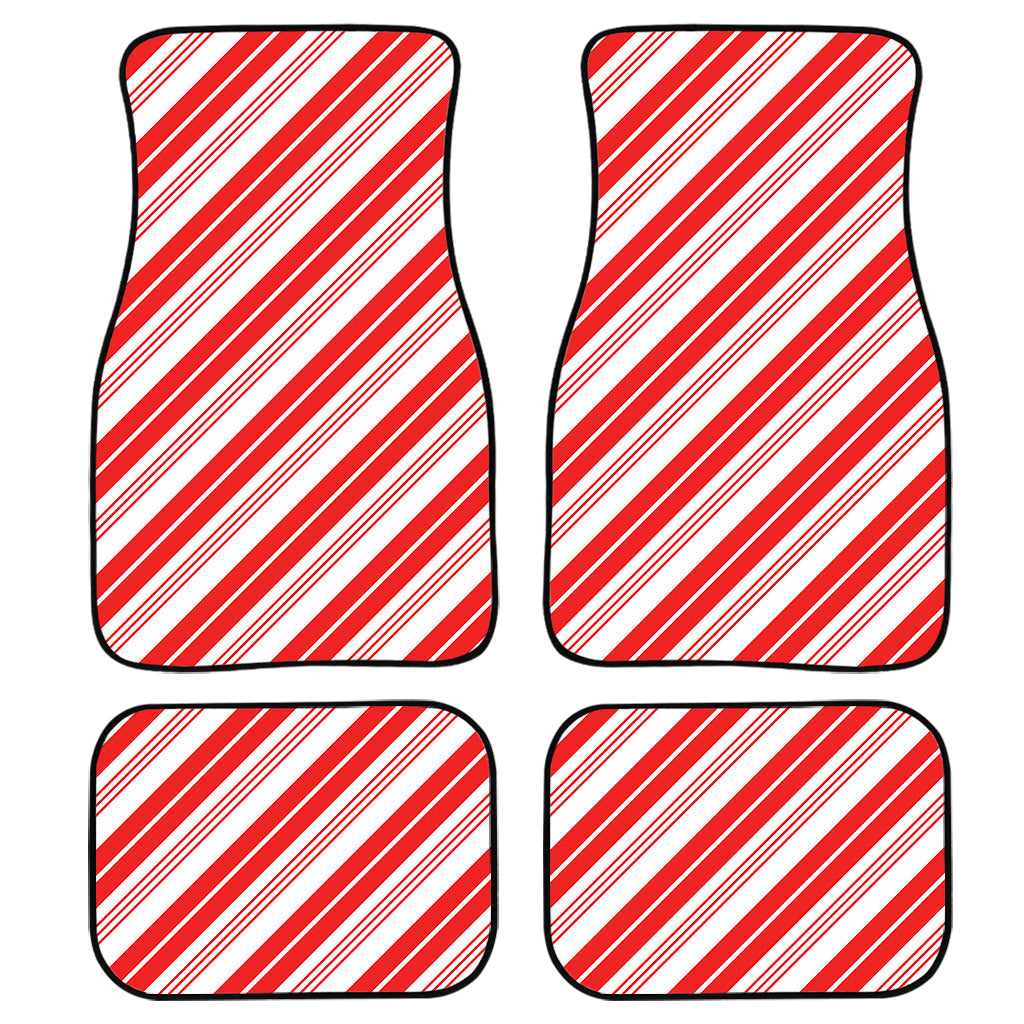 Red And White Candy Cane Stripe Print Front And Back Car Floor Mats, Front Car Mat