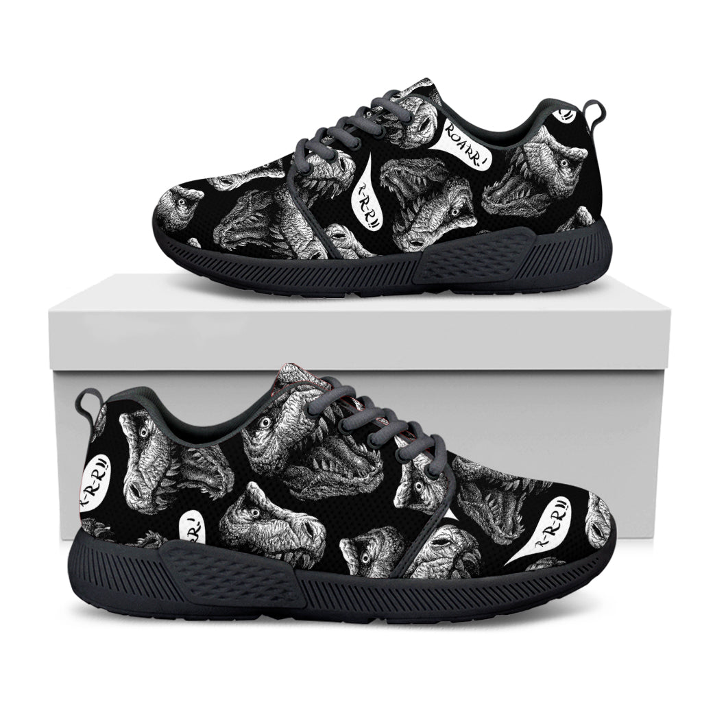 Black And White T-Rex Dinosaur Print Black Athletic Shoes