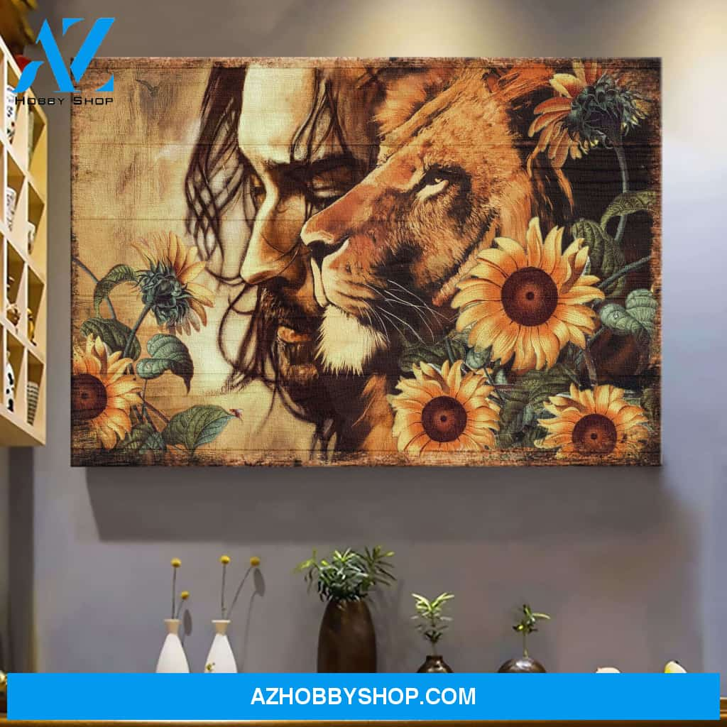 Amazing Jesus, Lion And Sunflower Landscape Canvas Prints