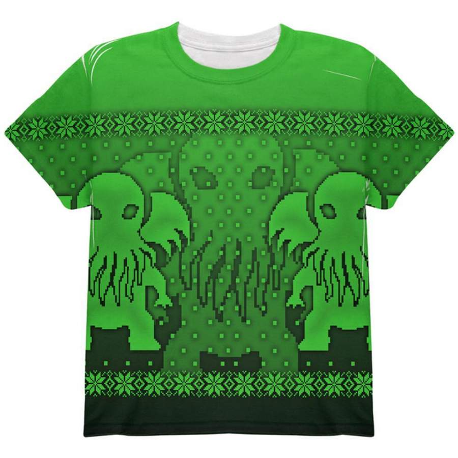 Ugly Christmas Sweater Big Cthulhu Greater Gods All Over Youth T Shirt