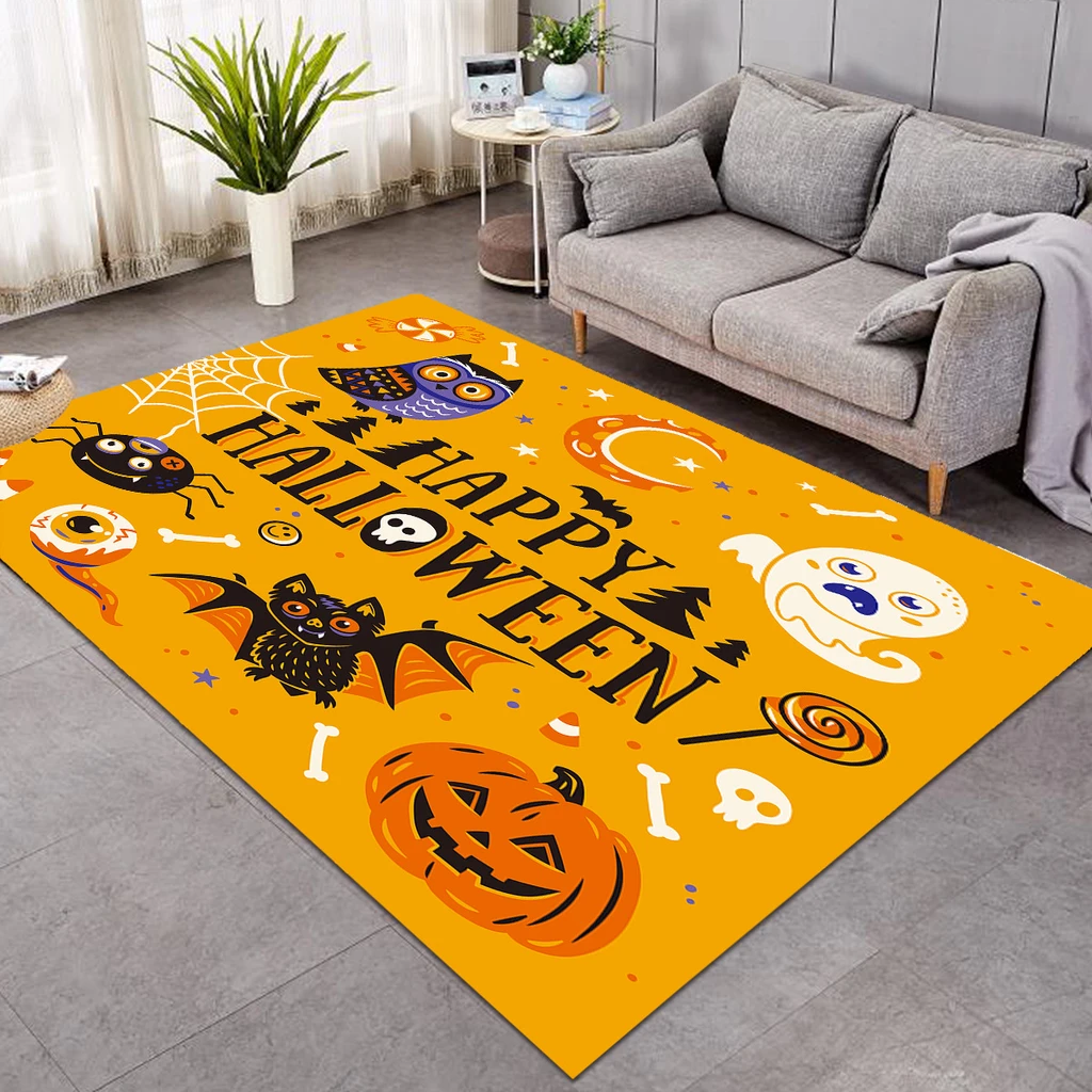 Happy Halloween Yellow Anti-Skid Plush Velour Area Rug | Ar1969