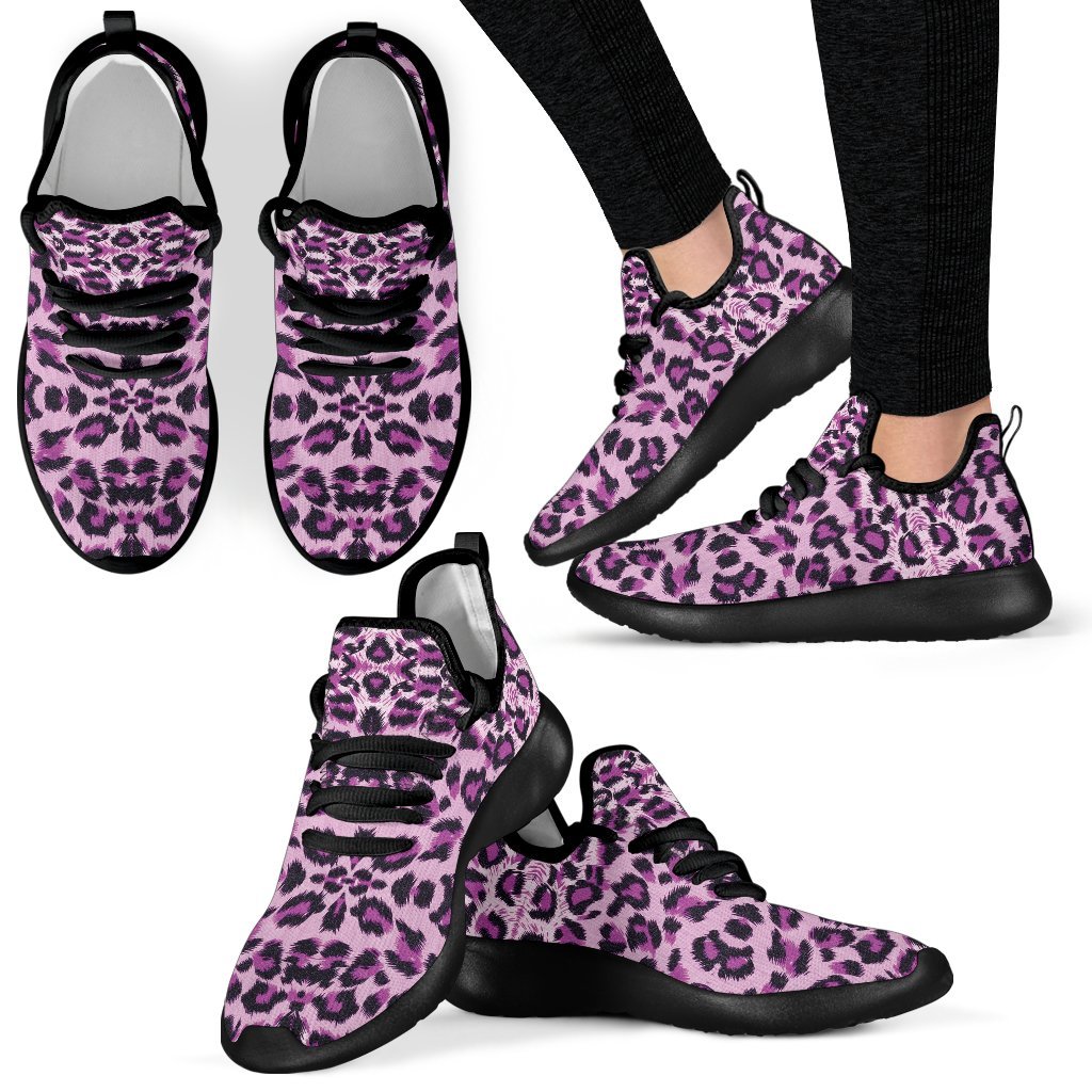 Purple Cheetah Leopard Pattern Print Men Women Knit Sneaker