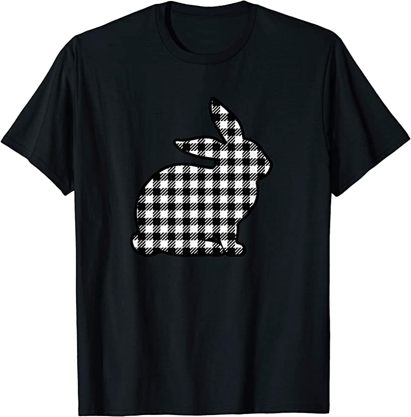 Easter Bunny Black and White Plaid Rabbit Happy Egg Hunt T-Shirt