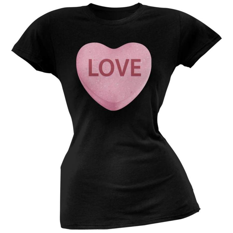 Pink Love Candy Heart Black Soft Juniors T-Shirt