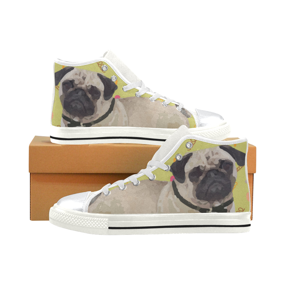 Pug White High Top Canvas Shoes for Kid