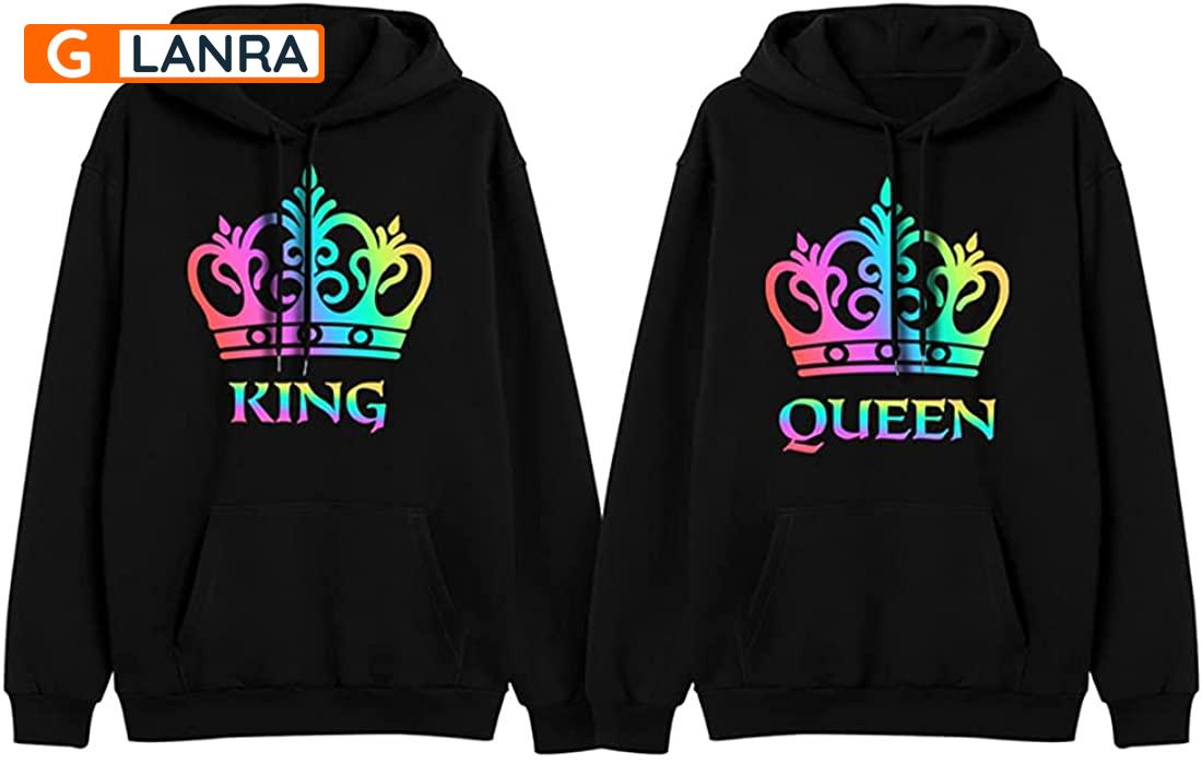 King Queen Hoodie, Rainbow Crown Couple Hoodie, Matching Couple Hoodie, Husband Wife Hoodie, Unisex Sweater, Sweatshirt