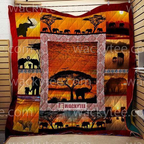 Elephants Comeback Home At Sunset  Silhouette Elephants  Quilt Blanket