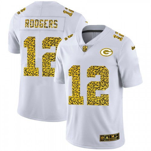 Men’S Green Bay Packers Aaron Rodgers Nike Flocked Leopard Print Vapor Limited Jersey