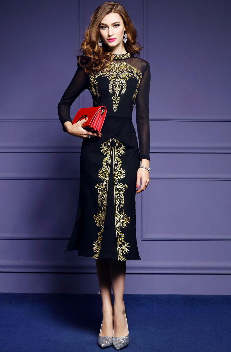 ZUOMAN Women Autumn Luxury Embroidery Dress Festa Female Elegant Black Retro Robe Femme High Quality Designer Mesh Vestidos alx