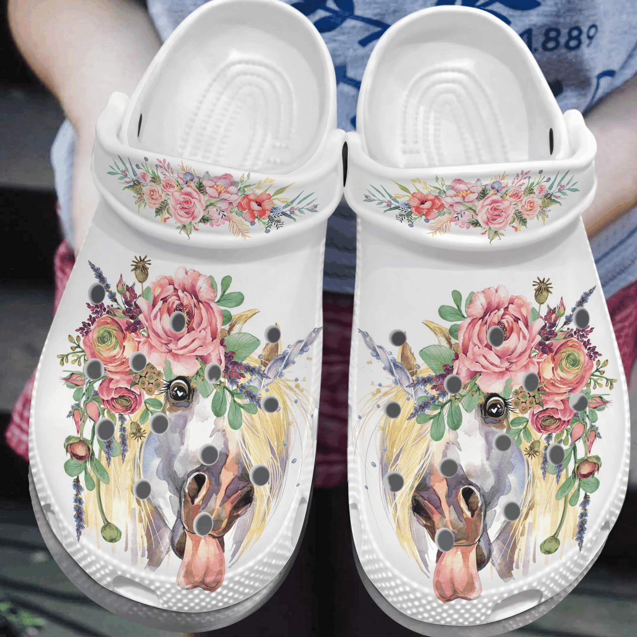 Horse Personalized Clog, Custom Name, Text, Color, Number Fashion Style For Women, Men, Kid, Print 3D Cute Unicorn White Sole