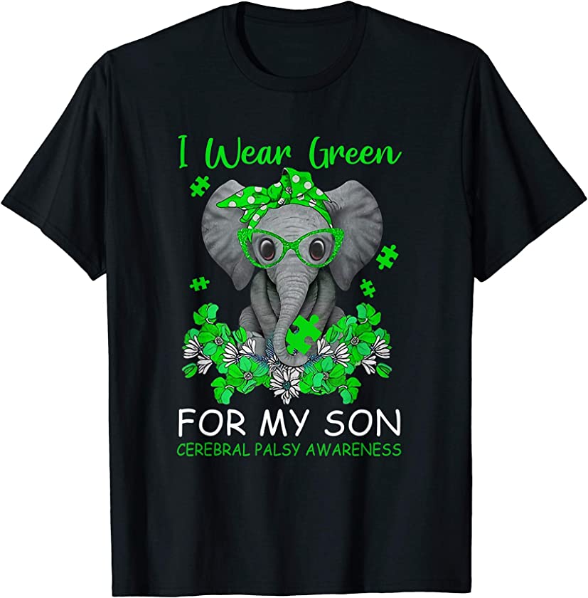 I Wear Green For My Son Cerebral Palsy Awareness Elephant T-Shirt