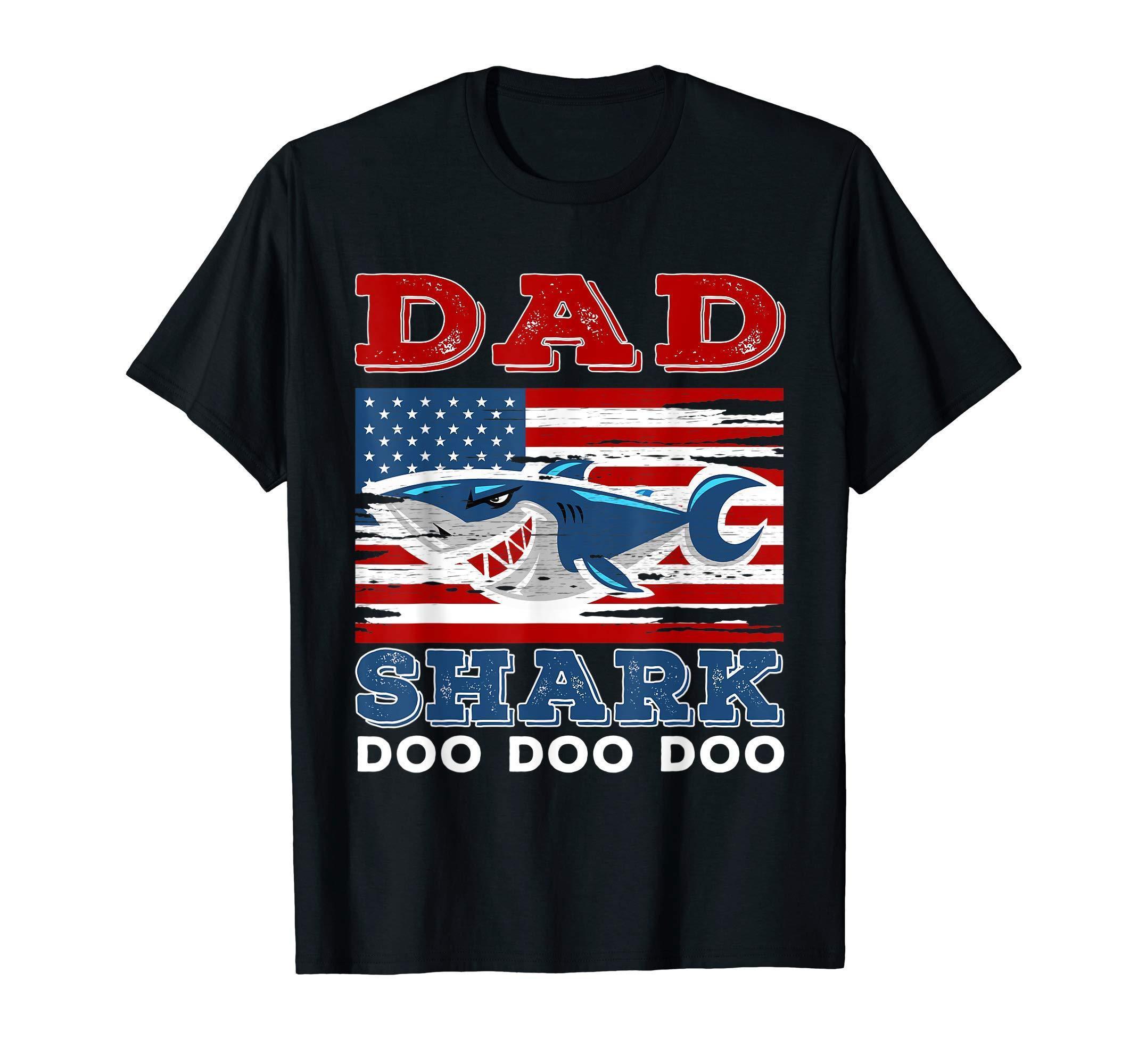 Dad Shark Doo Doo Doo American Flag Shirt