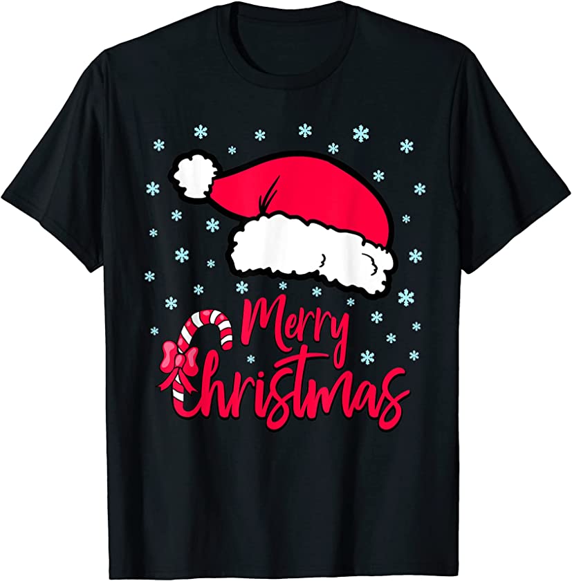 Merry Christmas Candy cane Holiday Party Santa Claus Hat T-Shirt