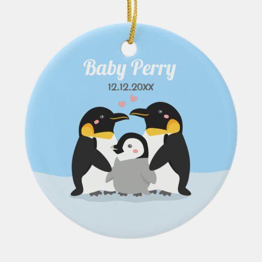 Personalized Ornament Cute Penguin Chick And Family Customized Circle Ornament