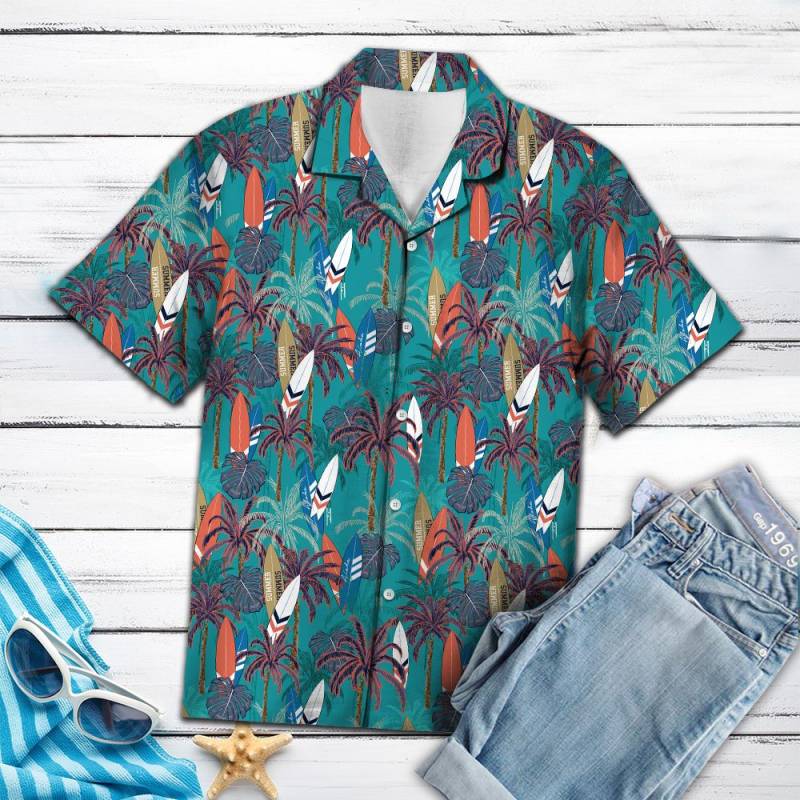 Surfboard Coconut Palm Hawaiian Shirt Ha17837