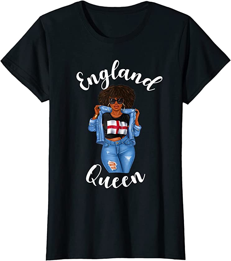 Womens Euro Football England Queen Black Girl Women Supporter Fan T-Shirt