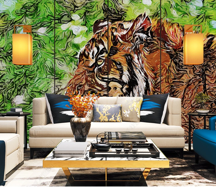 3D Hand Drawn Animal Tiger Wall Mural Wallpaper Lqh 76