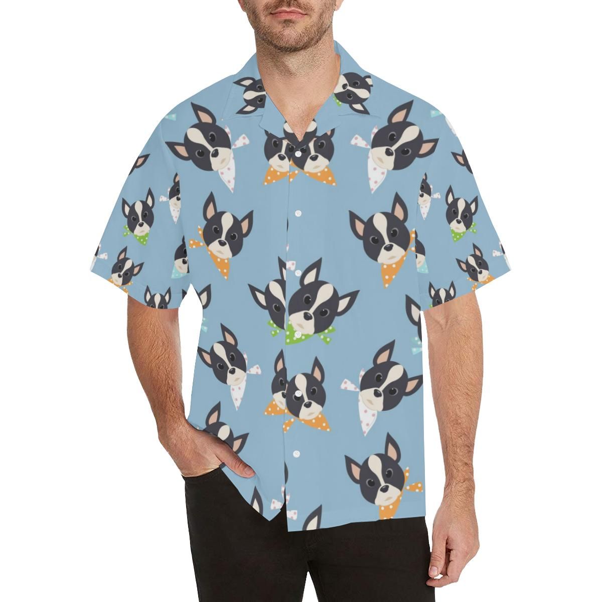 Cute Boston Terrier Pattern All Over Print Hawaii Shirt Ha54932