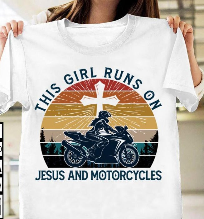 This Girl Runs On Jesus And Motorcycles Retro Vintage Gift Standard/Premium T-Shirt