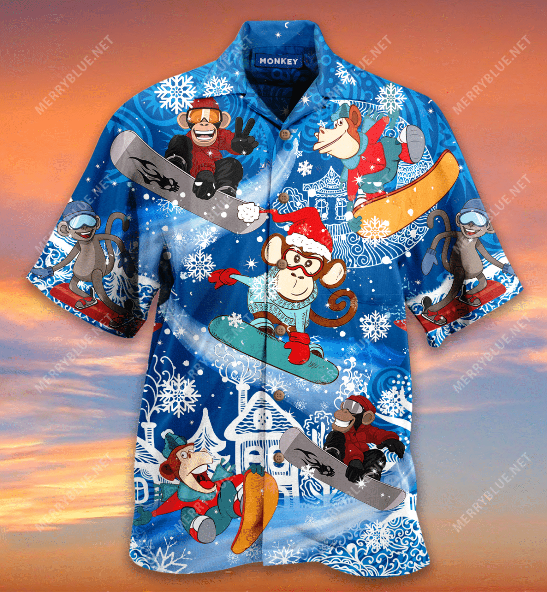 Happy Monkeys Snowboard Hawaii Shirt Ha95636