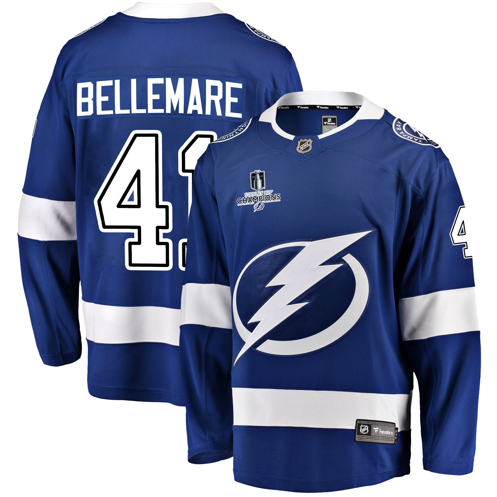 Tampa Bay Lightning Pierre-Edouard Bellemare 41 Home 2022 Stanley Cup Champions Breakaway Men Jersey – Blue