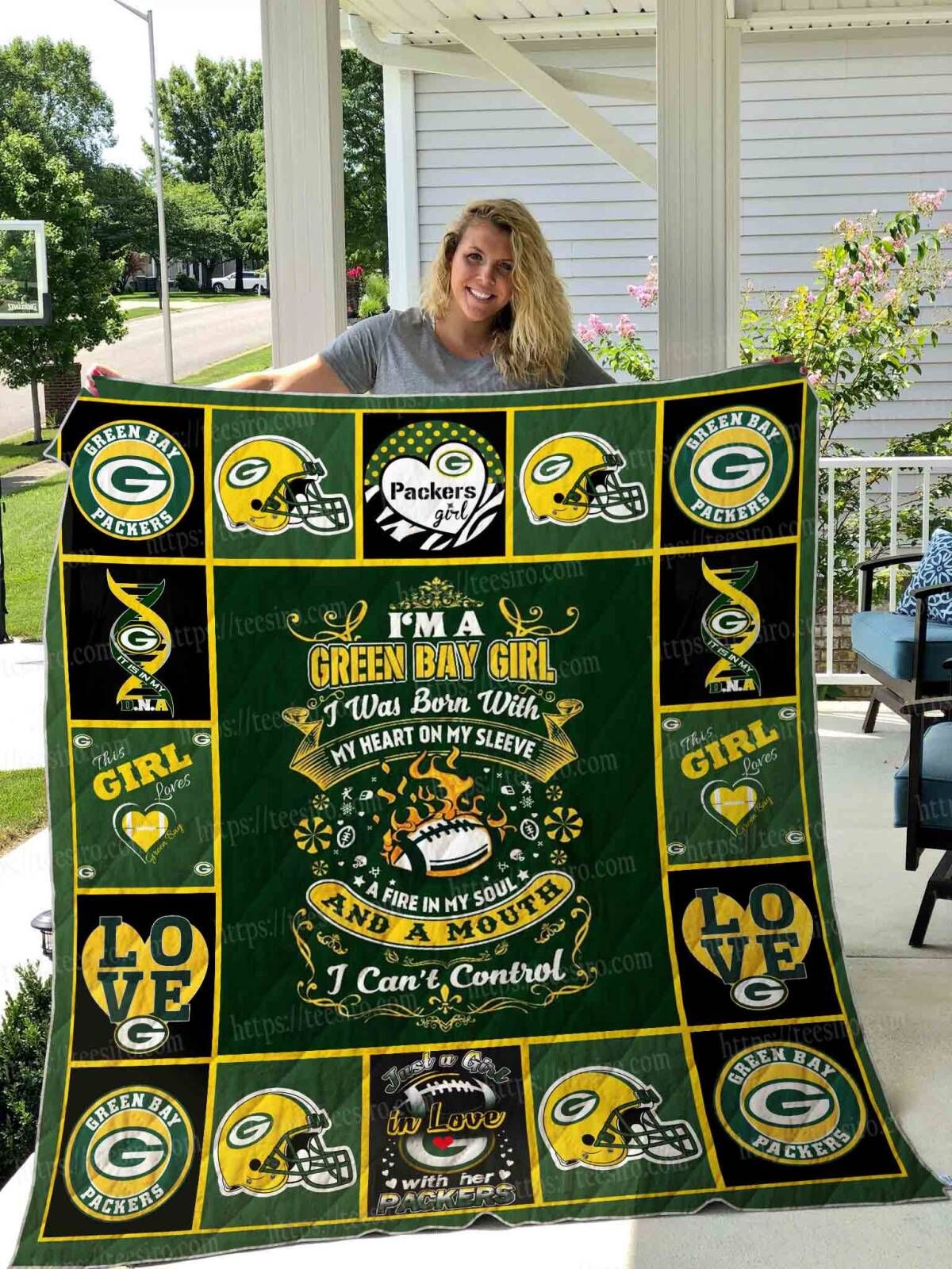 Green Bay Packers Girl Fan Made 3D Quilt Blanket, Fleece Blanket