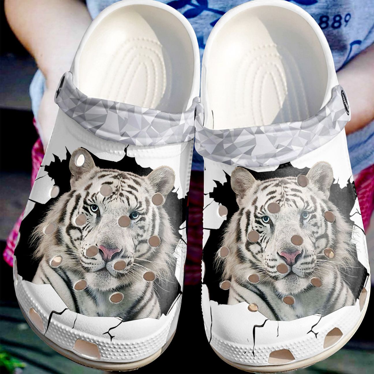 Tiger Personalized Clog, Custom Name, Text White Tiger Escaping, Fashion Style For Women, Men, Kid, Print 3D