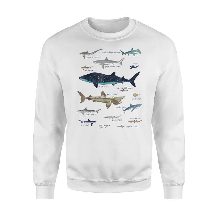 15 Sharks Of The World With Labels Science Biology Sweatshirt