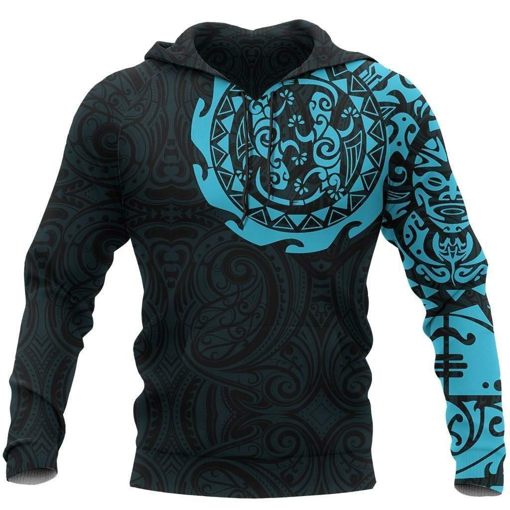 Maori Tangaroa Tattoo New Zealand All Over Print Hoodie Blue Color