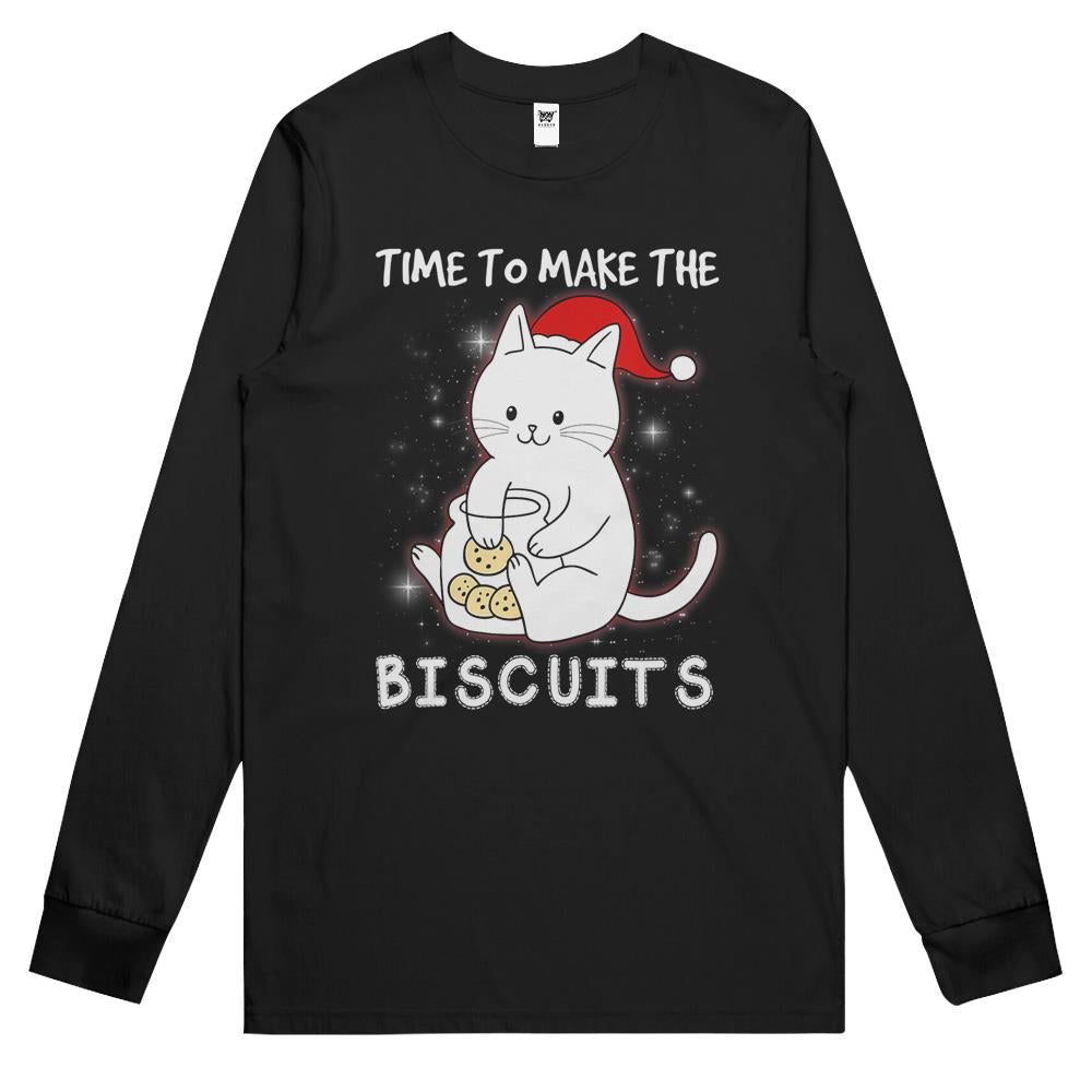 Time To Make The Biscuits Shirt Kitten Cat Kneading Dough Long Sleeve T Shirts