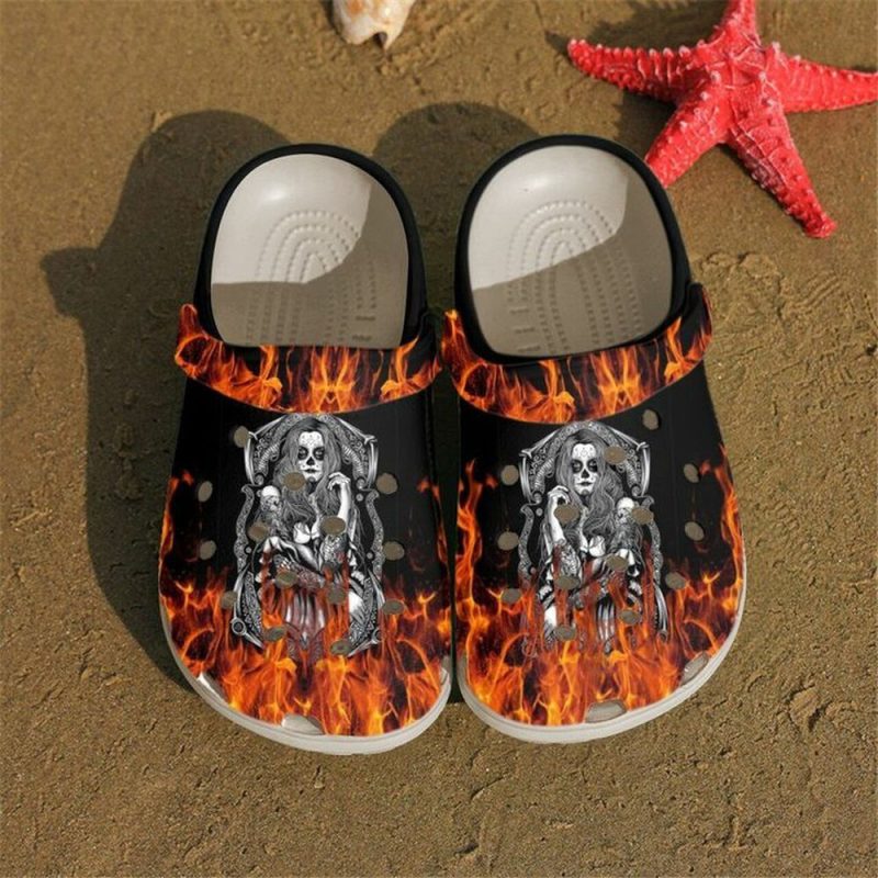 Skull Queen Fire 102 Gift For Lover Rubber clog Shoes Comfy Footwear