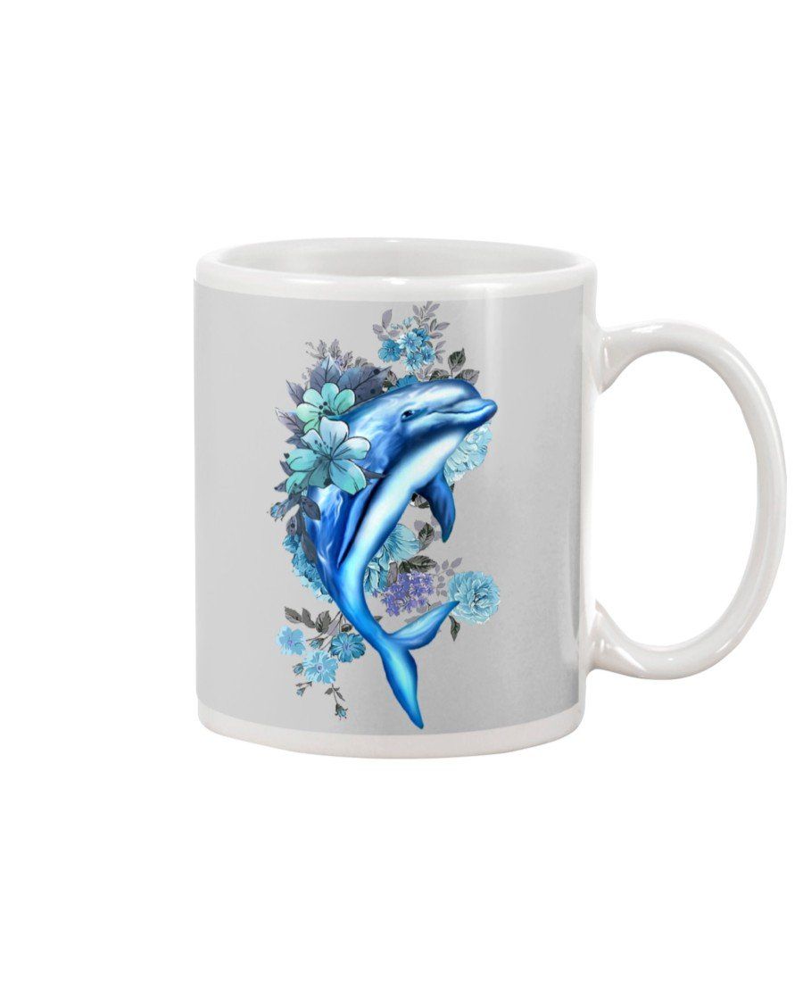 Lovely Blue Dolphin With Flowers Gift For Dolphin Lovers Mug