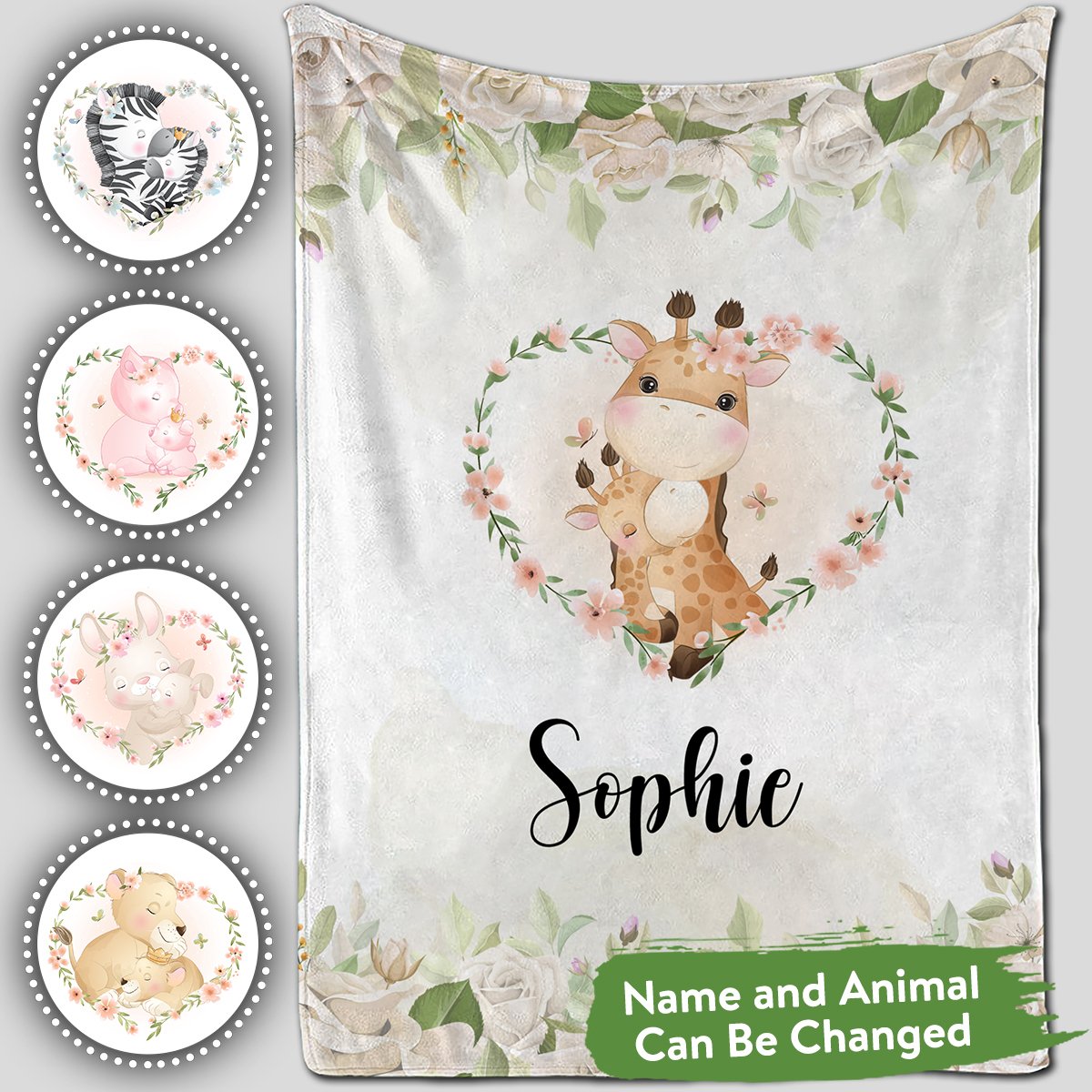 Personalized Baby Blankets With Name, Giraffe, Horse, Pig And Bunny Baby Blanket White Color For Boy And Girl Baby