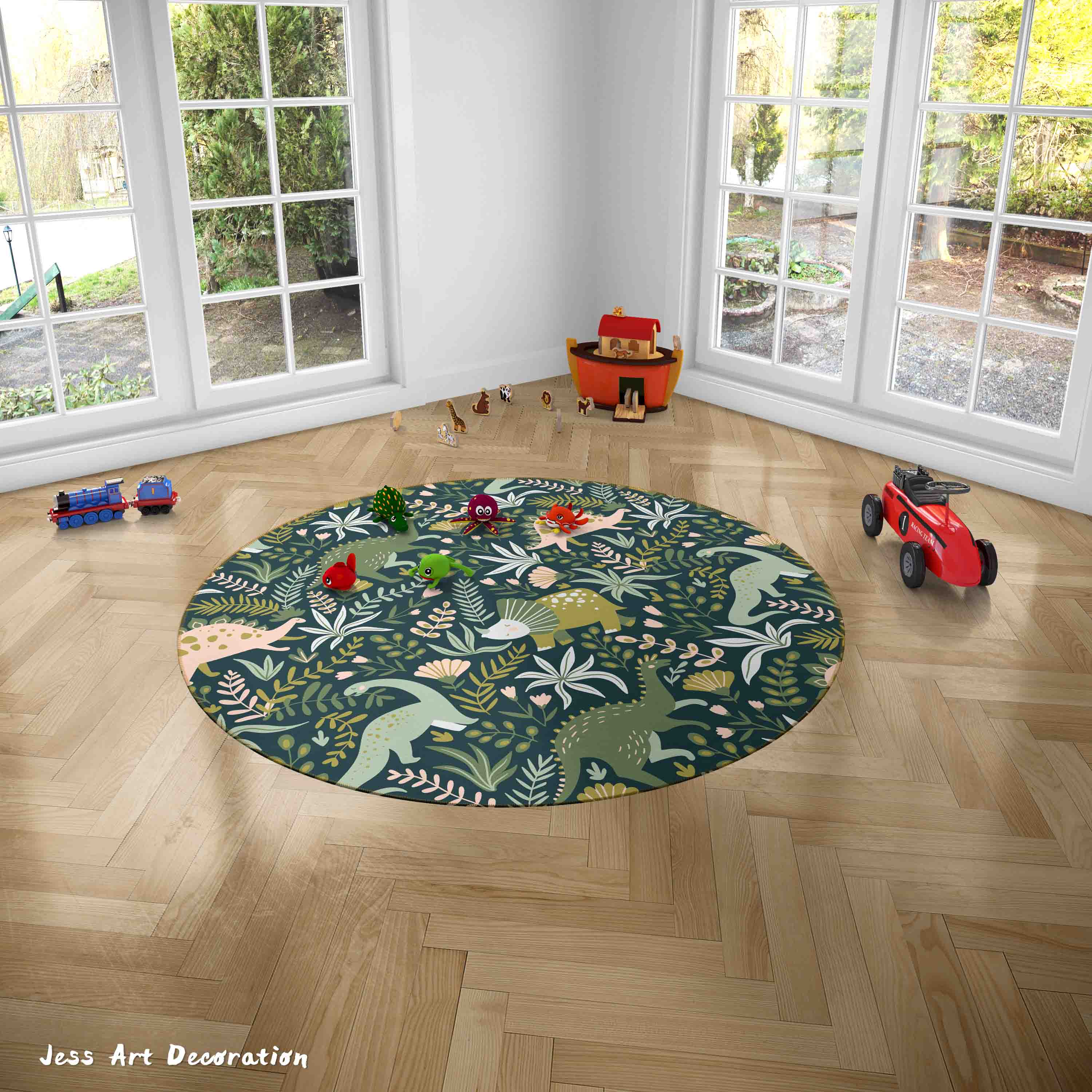 3D Cartoon Animal Dinosaur Leaf Kids Non-Slip Round Rug Mat 19