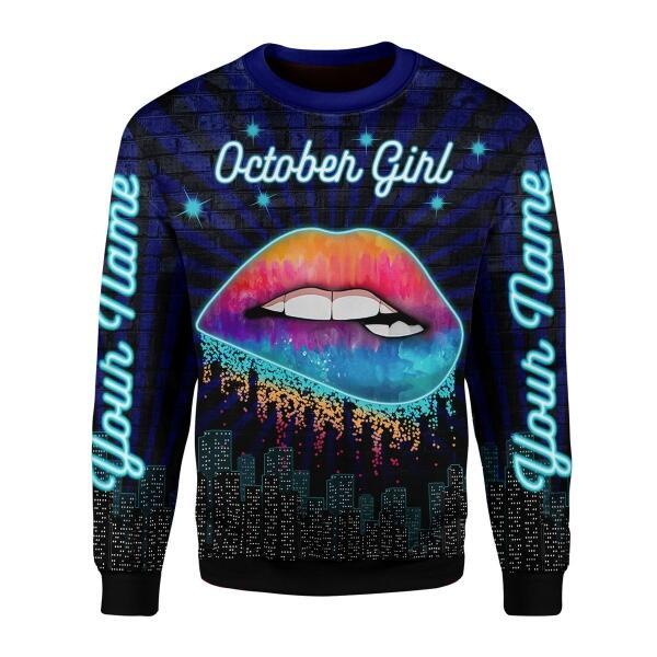 Customspig Personalized Ugly Sweater October Girl Blue All Over Printed