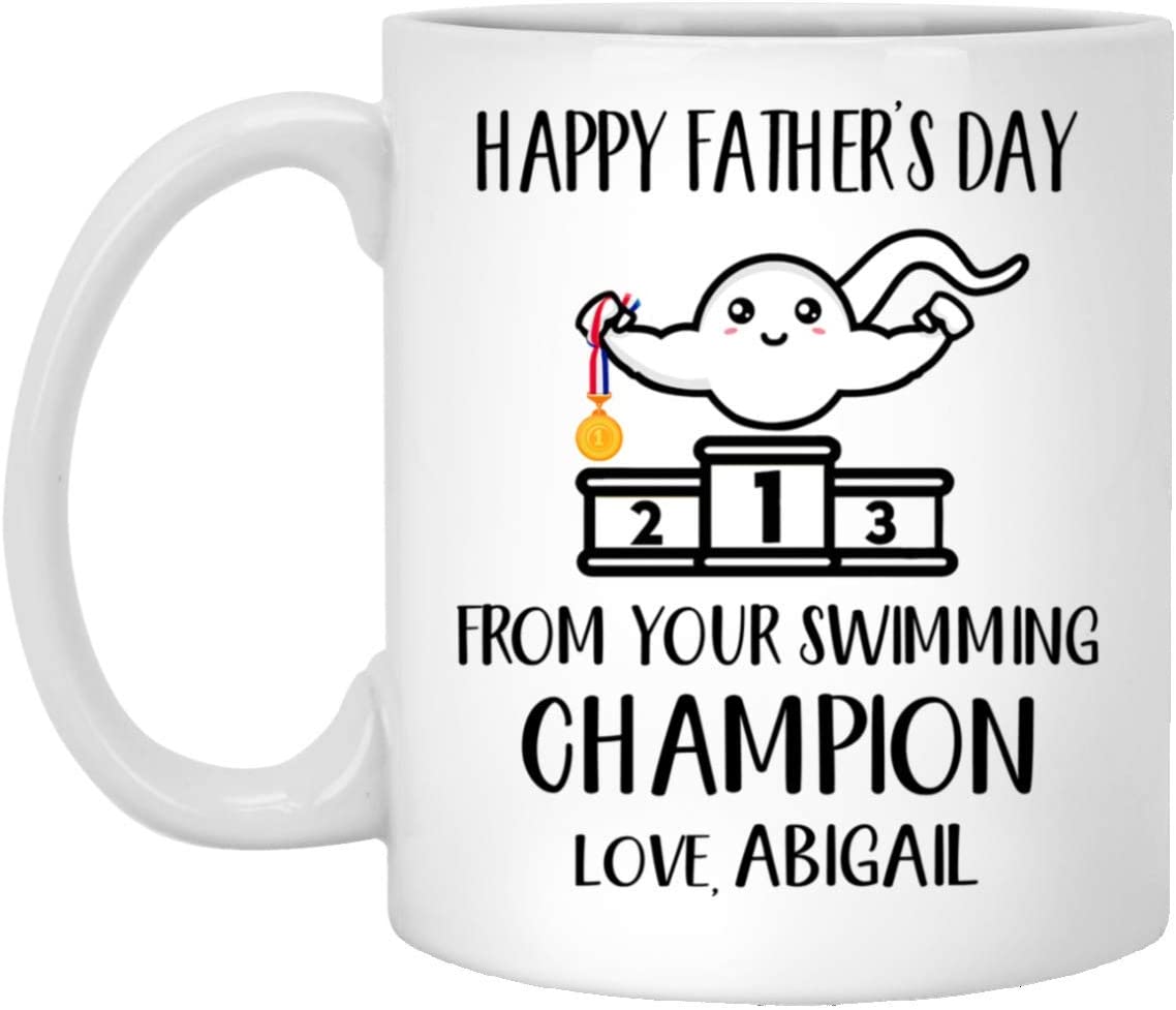 Personalized Custom Name Swimming Champion Happy Father’S Day Swimmer White Ceramic Coffee Tea Mug 11-15 Oz Cup For Men Women 15Oz