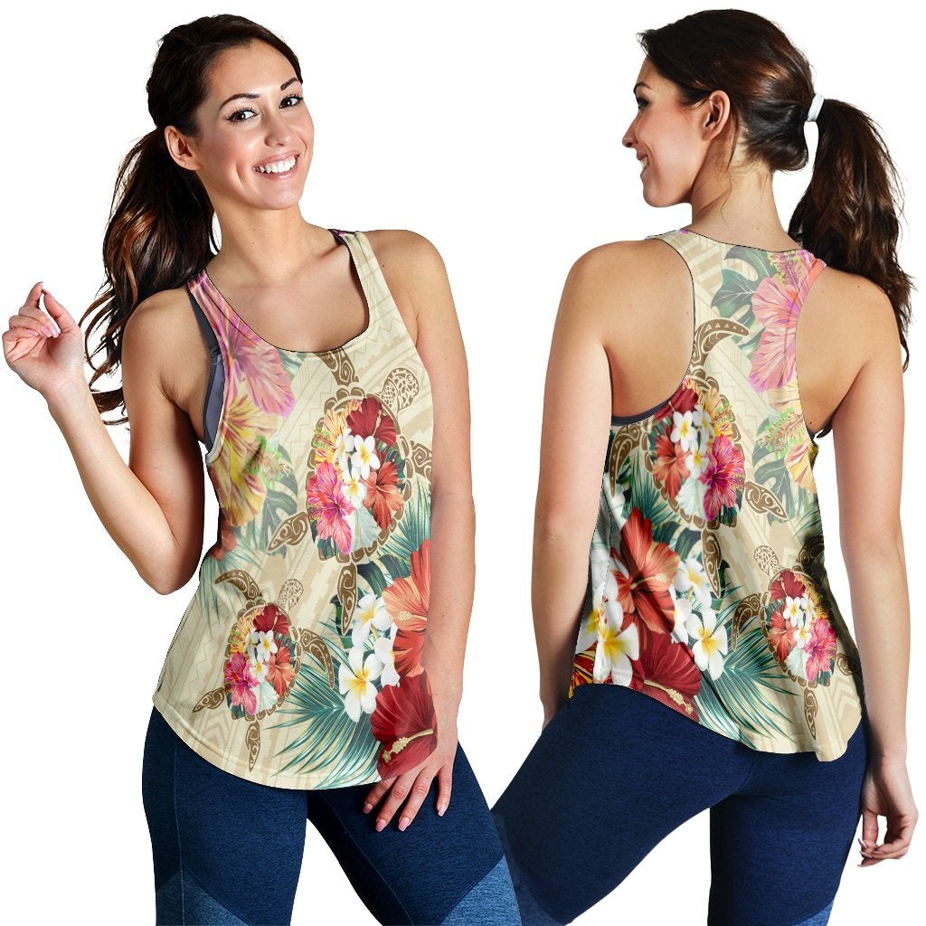 Hawaiian Floral Turtle Racerback Tank Beige Ha102259