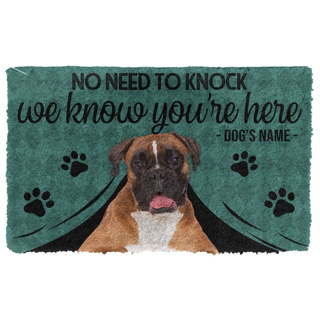 3D Boxer Dog We Know Youre Here Custom Name Doormat