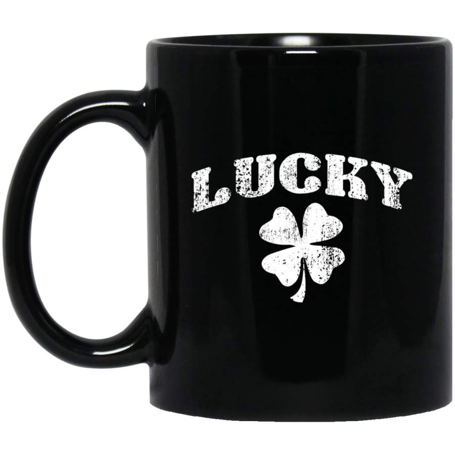 Vintage Style Lucky Clover St Patrick’s Day Mug 11 oz 15 oz Black Mug